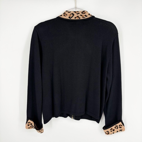 Vintage San‎ Remo by Laura Knits Leopard Print Trim Black Cardigan Size Medium - Picture 9 of 10